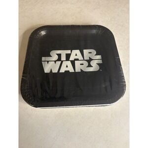 Star Wars Square Paper Plates 8 Count Black Silver Logo 8.75 Inch Party Unique